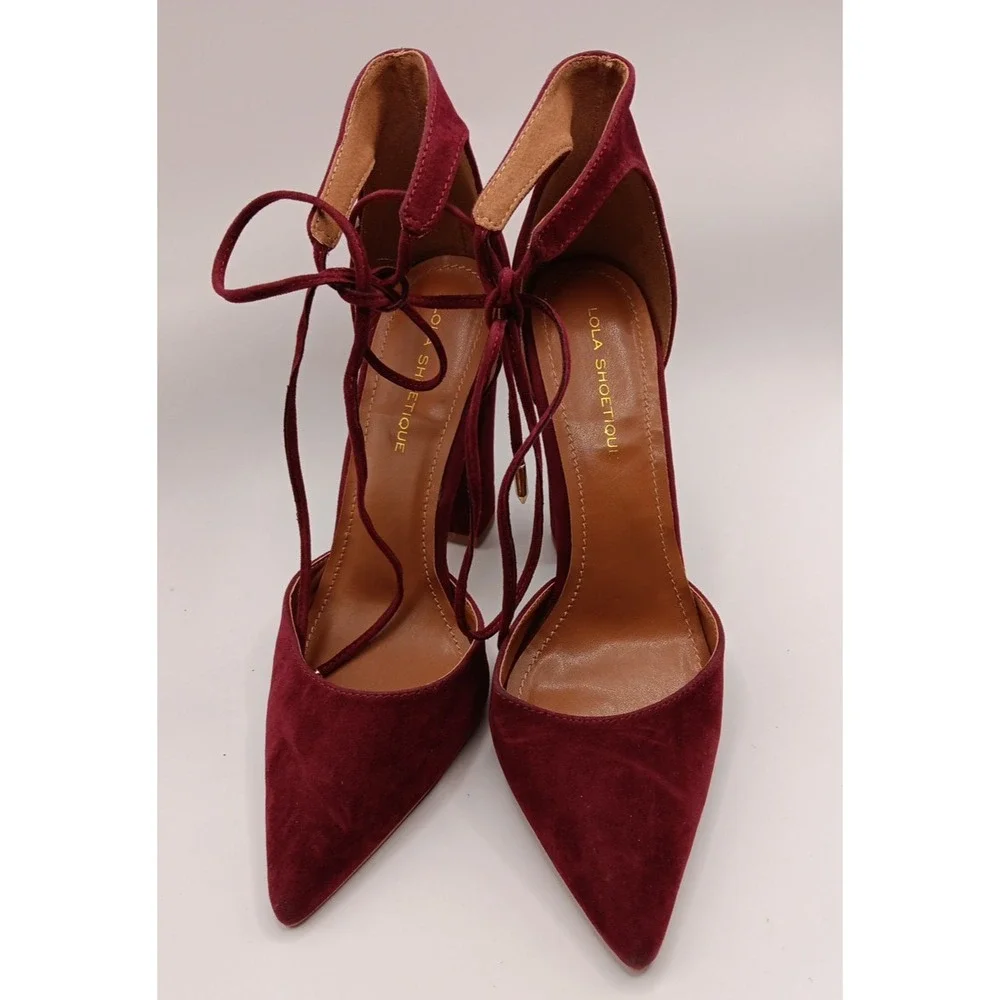 Lola Shoetique Women's Block Heel Ankle Tie‎ Shoes Size 10 Red